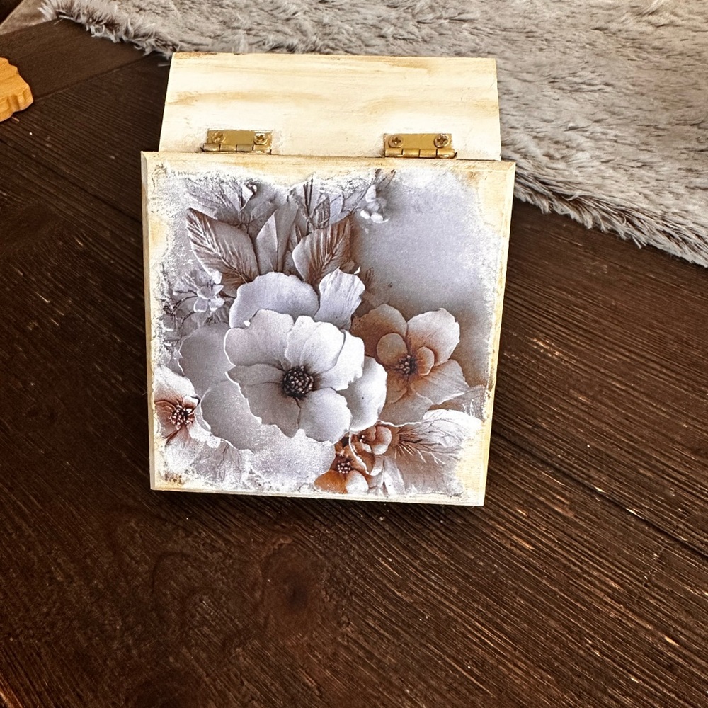 Hand crafted wooden floral trinket box